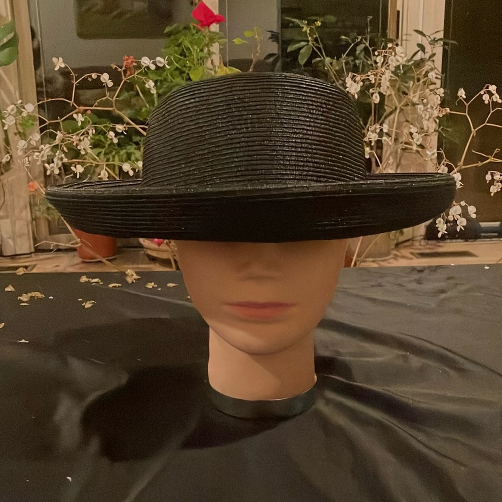 Elegant Black Polyester Wide-Brim Hat